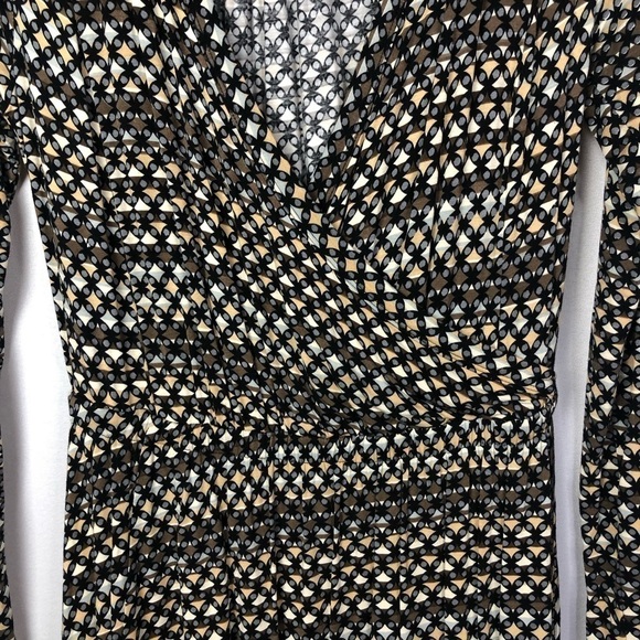 Plenty by Tracy Reese Tan & Black Printed Faux Wrap Long Sleeve Dress S - Picture 8 of 8